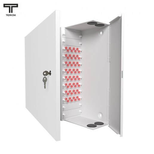 ТЕЛКОМ КНп-64-FC/UPC-ОМ3-50/125 Кросс оптический настенный на 64 порта FC 50/125мкм (ОМ3) предсобранный (пигтейл FC 50/125 (ОМ3)-64шт, розетка FC-64шт, планки FC/ST, сплайс кассета-2шт, КДЗС-64шт)