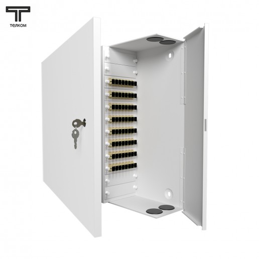 ТЕЛКОМ КНп-64-SC/UPC-ОМ3-50/125 Кросс оптический настенный на 64 порта SC 50/125мкм (ОМ3) предсобранный (пигтейл SC 50/125 (ОМ3)-64шт, розетка SC-64шт, планки LC/DLC, сплайс кассета-2шт, КДЗС-64шт)