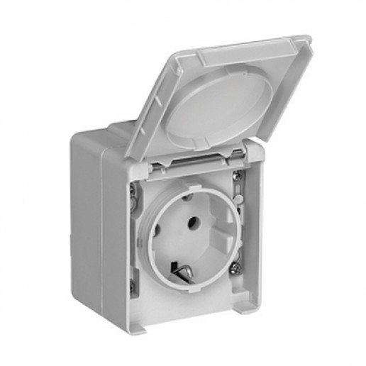 Efapel 48132 CCZ Розетка 2к+з с защитными шторками, серая, Серия 48 WATERPROOF (IP 65) влагозащищенная