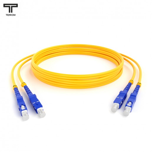 ТЕЛКОМ ШОС-2x3.0-2SC/U-2SC/U-SM-50м-LSZH-YL Шнур оптический duplex SC/UPC-SC/UPC 9/125 OS2 (G.652.D) одномодовый SM (3.0мм) LSZH длина 50м