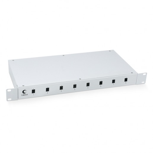 Cabeus FO-19-8SC Кросс бокс оптический 19" на 8 SC (LC duplex) со сплайс-кассетой и КДЗС (без пигтейлов и проходных адаптеров)