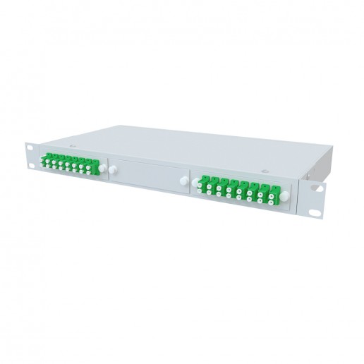 ТЕЛКОМ КСВп-19-1U-16-DLC/APC-9/125 Кросс оптический 19" выдвижной 1U на 16 портов LC/APC duplex 9/125мкм предсобранный (пигтейл LC/APC 9/125-32шт, розетка DLC-16шт, сплайс кассета с крышкой-1шт, КДЗС-32шт)