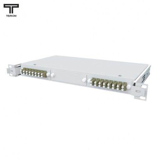 ТЕЛКОМ КСВп-19-1U-16-DLC/UPC-OM3-50/125 Кросс оптический 19" выдвижной 1U на 16 портов DLC 50/125мкм (OM3) предсобранный (пигтейл LC 50/125 (OM3)-32шт, розетка DLC-16шт, сплайс кассета с крышкой-1шт, КДЗС-32шт)