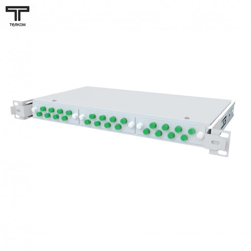 ТЕЛКОМ КСВп-19-1U-24-FC/APC-9/125 Кросс оптический 19" выдвижной 1U на 24 портов FC/APC 9/125мкм предсобранный (пигтейл FC/APC 9/125-24шт, розетка FC-24шт, сплайс кассета с крышкой-1шт, КДЗС-24шт)