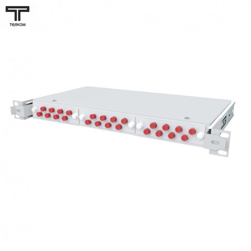 ТЕЛКОМ КСВп-19-1U-24-FC/UPC-OM4-50/125 Кросс оптический 19" выдвижной 1U на 24 портов FC 50/125мкм (OM4) предсобранный (пигтейл FC 50/125 (OM4)-24шт, розетка FC-24шт, сплайс кассета с крышкой-1шт, КДЗС-24шт)