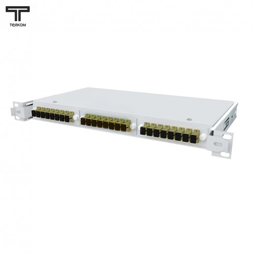 ТЕЛКОМ КСВп-19-1U-24-SC/UPC-OM2-50/125 Кросс оптический 19" выдвижной 1U на 24 портов SC 50/125мкм предсобранный (пигтейл SC 50/125 (OM2)-24шт, розетка SC-24шт, сплайс кассета с крышкой-1шт, КДЗС-24шт)