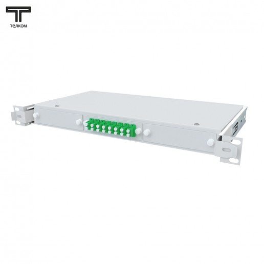 ТЕЛКОМ КСВп-19-1U-8-DLC/APC-9/125 Кросс оптический 19" стоечный 1U на 8 портов LC/APC duplex 9/125мкм предсобранный (пигтейл LC/APC 9/125-16шт, розетка DLC-8шт, сплайс кассета с крышкой-1шт, КДЗС-16шт)