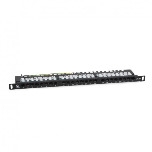 Cabeus PLHD-24-Cat.5e-Dual-90-0,5U Патч-панель высокой плотности 19" (0,5U), 24 порта RJ-45, категория 5e, Dual IDC, 90 градусов, с задним кабельным организатором