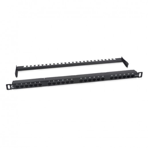Cabeus PLHD-24-Cat.6a-Dual-180-0,5U Патч-панель высокой плотности 19" (0,5U), 24 порта RJ-45, категория 6a, Dual IDC,180 градусов, с задним кабельным организатором