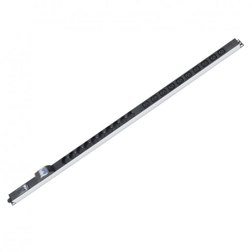 Cabeus PDU-16-10S-10C19-B-T Блок распределения питания для 19" шкафов, вертикальный, 10 розеток Schuko, 10 розеток IEC 320 C19, 16А, автомат защиты, алюминиевый корпус, клеммная колодка