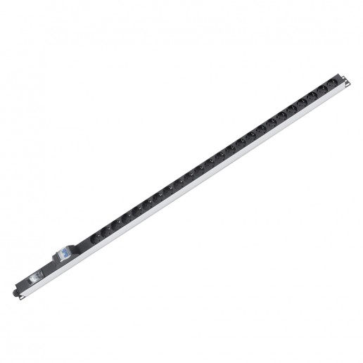 Cabeus PDU-32-24S-B-T Блок распределения питания для 19" шкафов, вертикальный, 24 розетки Schuko, 32А, автомат защиты, алюминиевый корпус, клеммная колодка