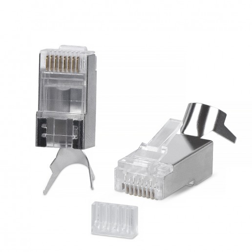 Cabeus 8P8C-SH-C6(1.35)-TWP Коннектор RJ-45(8P8C) под витую пару, категория 6, экранированный, универсальный (для одножильного и многожильного кабеля), для проводников с толщиной по изоляции до 1.35 мм, со вставкой