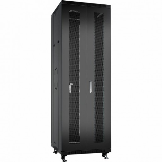 Cabeus ND-05C-42U60/120-BK Шкаф монтажный телекоммуникационный 19" напольный для распределительного и серверного оборудования 42U 600x1200x2055mm (ШхГхВ) передняя и задняя двойные перфорированные двери, ручки с замком, цвет черный (RAL 9004)