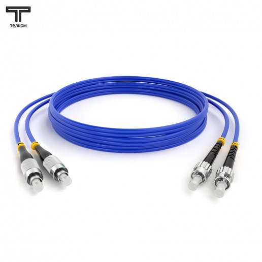 ТЕЛКОМ ШОС-2х3,0-2FC/PC-2ST/PC-MM50-OM4-60м-LSZH-BL Шнур оптический duplex FC-ST 50/125 OM4 (40Gb) многомодовый MM (3.0мм) LSZH, цвет синий, длина 60м