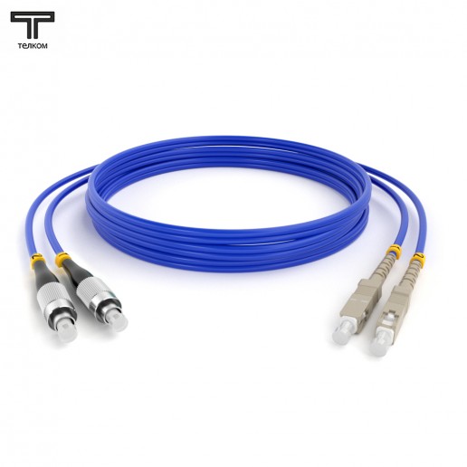 ТЕЛКОМ ШОС-2х3,0-2FC/PC-2SC/PC-MM50-OM4-120м-LSZH-BL Шнур оптический duplex FC-SC 50/125 OM4 (40Gb) многомодовый MM (3.0мм) LSZH, цвет синий, длина 120м