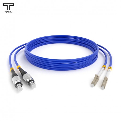 ТЕЛКОМ ШОС-2х3,0-2FC/PC-2LC/PC-MM50-OM4-50м-LSZH-BL Шнур оптический duplex FC-LC 50/125 OM4 (40Gb) многомодовый MM (3.0мм) LSZH, цвет синий, длина 50м