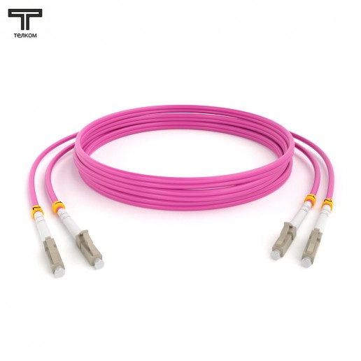 ТЕЛКОМ ШОС-2х3.0-2LC/U-2LC/U-MM504-2м-LSZH-MG Шнур оптический duplex LC/UPC-LC/UPC 50/125 OM4 (40Gb) многомодовый MM (3.0мм) LSZH, цвет маджента, длина 2м