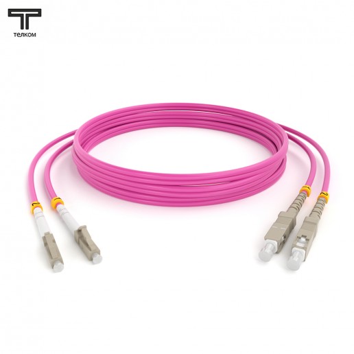 ТЕЛКОМ ШОС-2х3.0-2LC/U-2SC/U-MM504-40м-LSZH-MG Шнур оптический duplex LC/UPC-SC/UPC 50/125 OM4 (40Gb) многомодовый MM (3.0мм) LSZH, цвет маджента, длина 40м