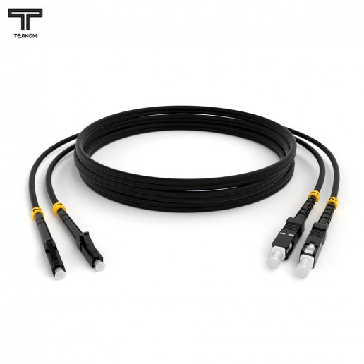 ТЕЛКОМ ШОС-2х3.0-2LC/U-2SC/U-MM504-3м-LSZH-BK Шнур оптический duplex LC/UPC-SC/UPC 50/125 OM4 (40Gb) многомодовый MM (3.0мм) LSZH, цвет черный, длина 3м