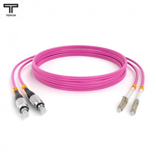 ТЕЛКОМ ШОС-2х3.0-2FC/U-2LC/U-MM504-10м-LSZH-MG Шнур оптический duplex FC/UPC-LC/UPC 50/125 OM4 (40Gb) многомодовый MM (3.0мм) LSZH, цвет маджента, длина 10м