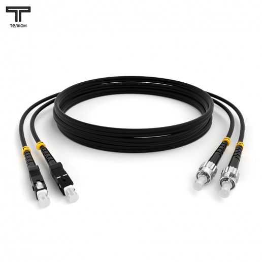 ТЕЛКОМ ШОС-2х3.0-2SC/U-2ST/U-MM504-30м-LSZH-BK Шнур оптический duplex SC/UPC-ST/UPC 50/125 OM4 (40Gb) многомодовый MM (3.0мм) LSZH, цвет черный, длина 30м