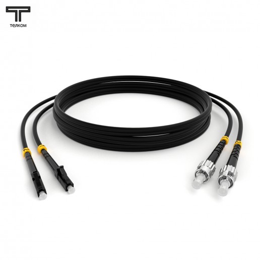 ТЕЛКОМ ШОС-2х3.0-2LC/U-2ST/U-MM50-60м-LSZH-BK Шнур оптический duplex LC/UPC-ST/UPC 50/125 OM2 многомодовый MM (3.0мм) LSZH, цвет черный, длина 60м