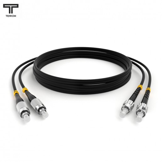 ТЕЛКОМ ШОС-2х3.0-2FC/U-2ST/U-MM50-0.5м-LSZH-BK Шнур оптический duplex FC/UPC-ST/UPC 50/125 OM2 многомодовый MM (3.0мм) LSZH, цвет черный, длина 0,5м