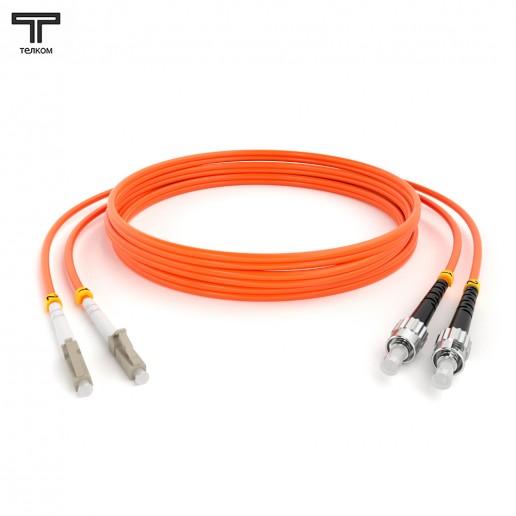 ТЕЛКОМ ШОС-2х3.0-2LC/U-2ST/U-MM50-60м-LSZH-OR Шнур оптический duplex LC/UPC-ST/UPC 50/125 OM2 многомодовый MM (3.0мм) LSZH, длина 60м