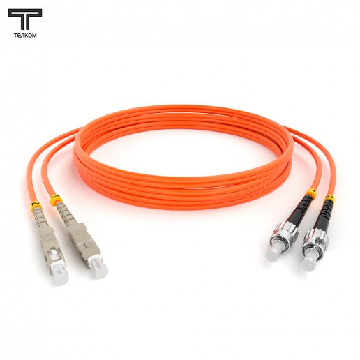 ТЕЛКОМ ШОС-2х3.0-2SC/U-2ST/U-MM50-1м-LSZH-OR Шнур оптический duplex SC/UPC-ST/UPC 50/125 OM2 многомодовый MM (3.0мм) LSZH, длина 1м