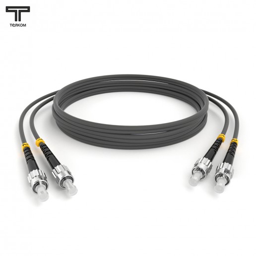 ТЕЛКОМ ШОС-2х3.0-2ST/U-2ST/U-MM62-20м-LSZH-GY Шнур оптический duplex ST/UPC-ST/UPC 62,5/125 OM1 многомодовый MM (3.0мм) LSZH, длина 20м