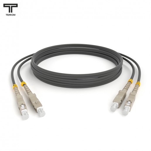 ТЕЛКОМ ШОС-2х3.0-2SС/U-2SС/U-MM62-50м-LSZH-GY Шнур оптический duplex SC/UPC-SC/UPC 62,5/125 OM1 многомодовый MM (3.0мм) LSZH, длина 50м