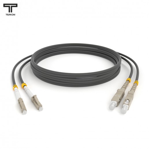 ТЕЛКОМ ШОС-2х3.0-2LC/U-2SC/U-MM62-50м-LSZH-GY Шнур оптический duplex LC/UPC-SC/UPC 62,5/125 OM1 многомодовый MM (3.0мм) LSZH, длина 50м