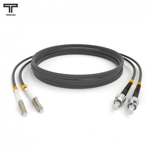 ТЕЛКОМ ШОС-2х3.0-2LС/U-2ST/U-MM62-30м-LSZH-GY Шнур оптический duplex LC/UPC-ST/UPC 62,5/125 OM1 многомодовый MM (3.0мм) LSZH, длина 30м