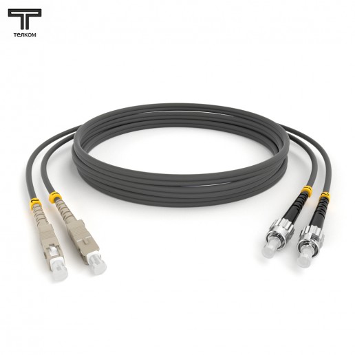 ТЕЛКОМ ШОС-2х3.0-2SC/U-2ST/U-MM62-30м-LSZH-GY Шнур оптический duplex SC/UPC-ST/UPC 62,5/125 OM1 многомодовый MM (3.0мм) LSZH, длина 30м