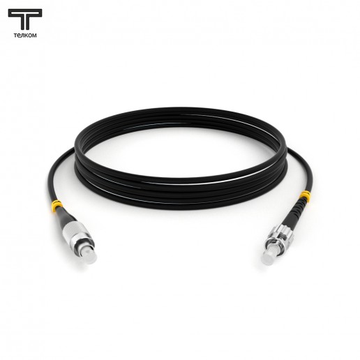 ТЕЛКОМ ШОС-3.0-FC/U-ST/U-SM-25м-LSZH-BK Шнур оптический simplex FC/UPC-ST/UPC 9/125 OS2 (G.652.D) одномодовый SM (3.0мм) LSZH, цвет черный, длина 25м
