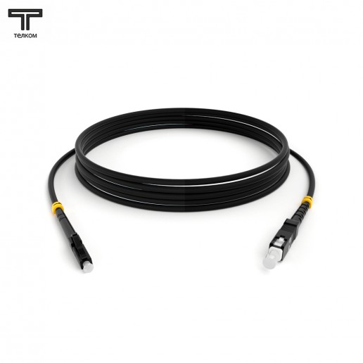 ТЕЛКОМ ШОС-3.0-LC/U-SC/U-SM-2м-LSZH-BK Шнур оптический simplex LC/UPC-SC/UPC 9/125 OS2 (G.652.D) одномодовый SM (3.0мм) LSZH, цвет черный, длина 2м