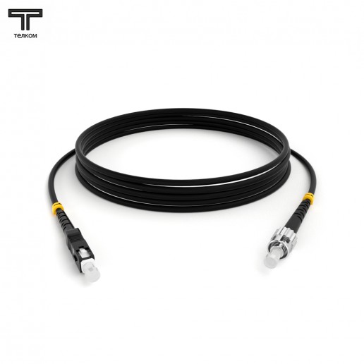 ТЕЛКОМ ШОС-3.0-SC/U-ST/U-SM-2м-LSZH-BK Шнур оптический simplex SC/UPC-ST/UPC 9/125 OS2 (G.652.D) одномодовый SM (3.0мм) LSZH, цвет черный, длина 2м