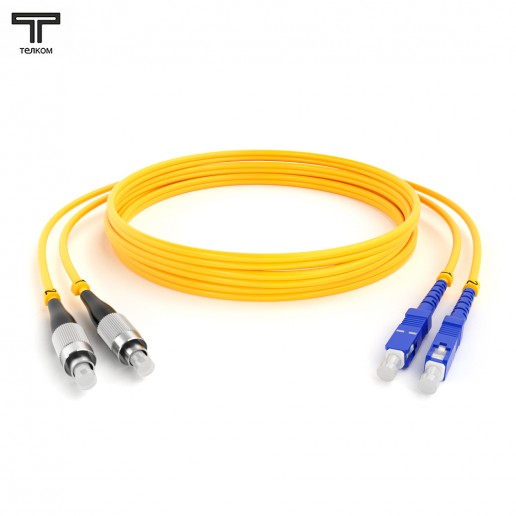 ТЕЛКОМ ШОС-2x3.0-2FC/U-2SC/U-SM-15м-LSZH-YL Шнур оптический duplex FC/UPC-SC/UPC 9/125 OS2 (G.652.D) одномодовый SM (3.0мм) LSZH длина 15м