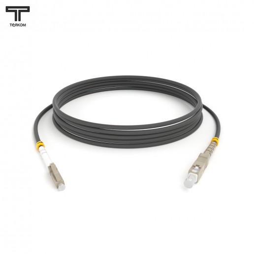 ТЕЛКОМ ШОС-3.0-LC/U-SC/U-MM62-50м-LSZH-GY Шнур оптический соединительный simplex LC-SC 62,5/125 OM1 многомодовый MM (3.0мм) LSZH, длина 50м