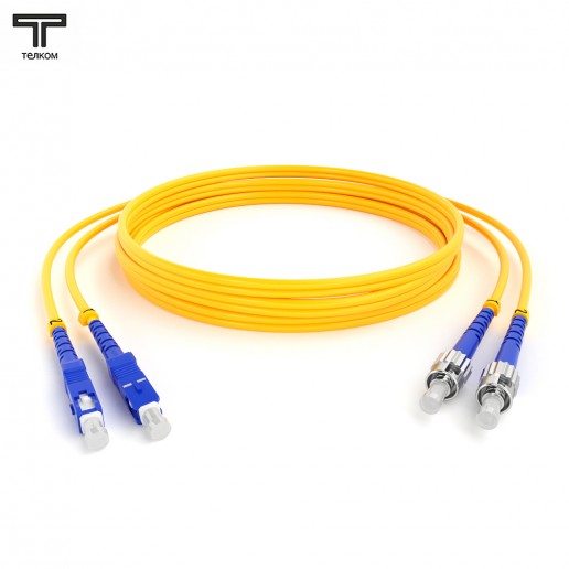 ТЕЛКОМ ШОС-2x3.0-2SC/U-2ST/U-SM-2м-LSZH-YL Шнур оптический duplex SC/UPC-ST/UPC 9/125 OS2 (G.652.D) одномодовый SM (3.0мм) LSZH длина 2м
