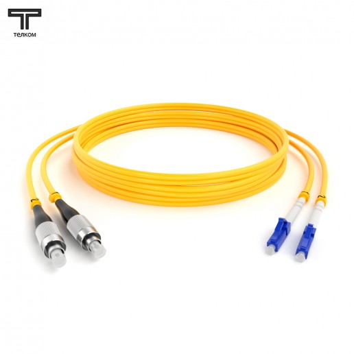 ТЕЛКОМ ШОС-2x3.0-2FC/U-2LC/U-SM-60м-LSZH-YL Шнур оптический duplex FC/UPC-LC/UPC 9/125 OS2 (G.652.D) одномодовый SM (3.0мм) LSZH, длина 60м