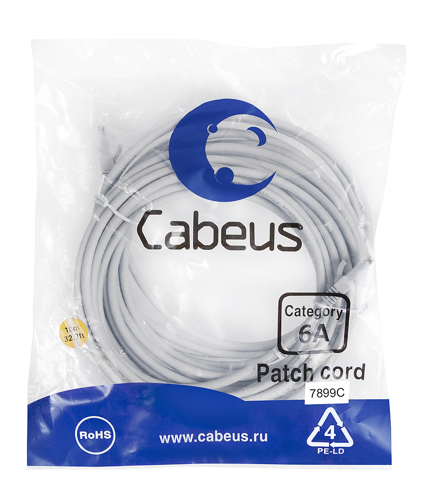CABEUS PC-UTP-RJ45-CAT.6A-10M-LSZH ПАТЧ-КОРД U/UTP, КАТЕГОРИЯ 6А (10G), 2XRJ45/8P8C, НЕЭКРАНИРОВАННЫЙ, СЕРЫЙ, LSZH, 10М
