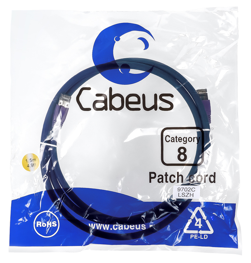 CABEUS PC-SSTP-RJ45-CAT.8-1.5M-LSZH ПАТЧ-КОРД S/FTP, КАТЕГОРИЯ 8 (40G, 2000 MHZ), 2XRJ45/8P8C, ЭКРАНИРОВАННЫЙ, СИНИЙ, LSZH, 1.5 М