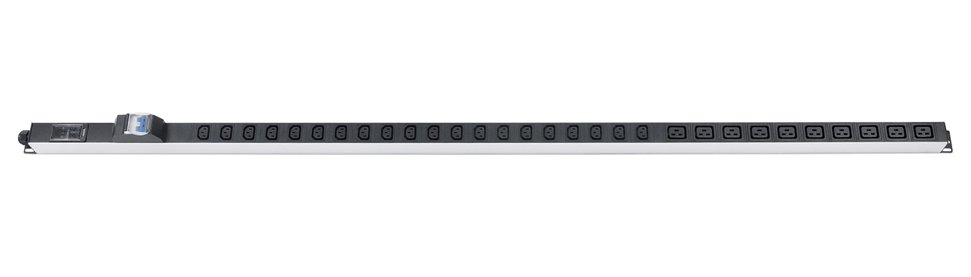 Cabeus PDU-32-10C19-20C13-B-T Блок розеток для 19" шкафов, вертикальный, 10 розеток IEC 320 C19, 20 розеток IEC 320 C13, 32А, автомат защиты, алюминиевый корпус, клеммная колодка
