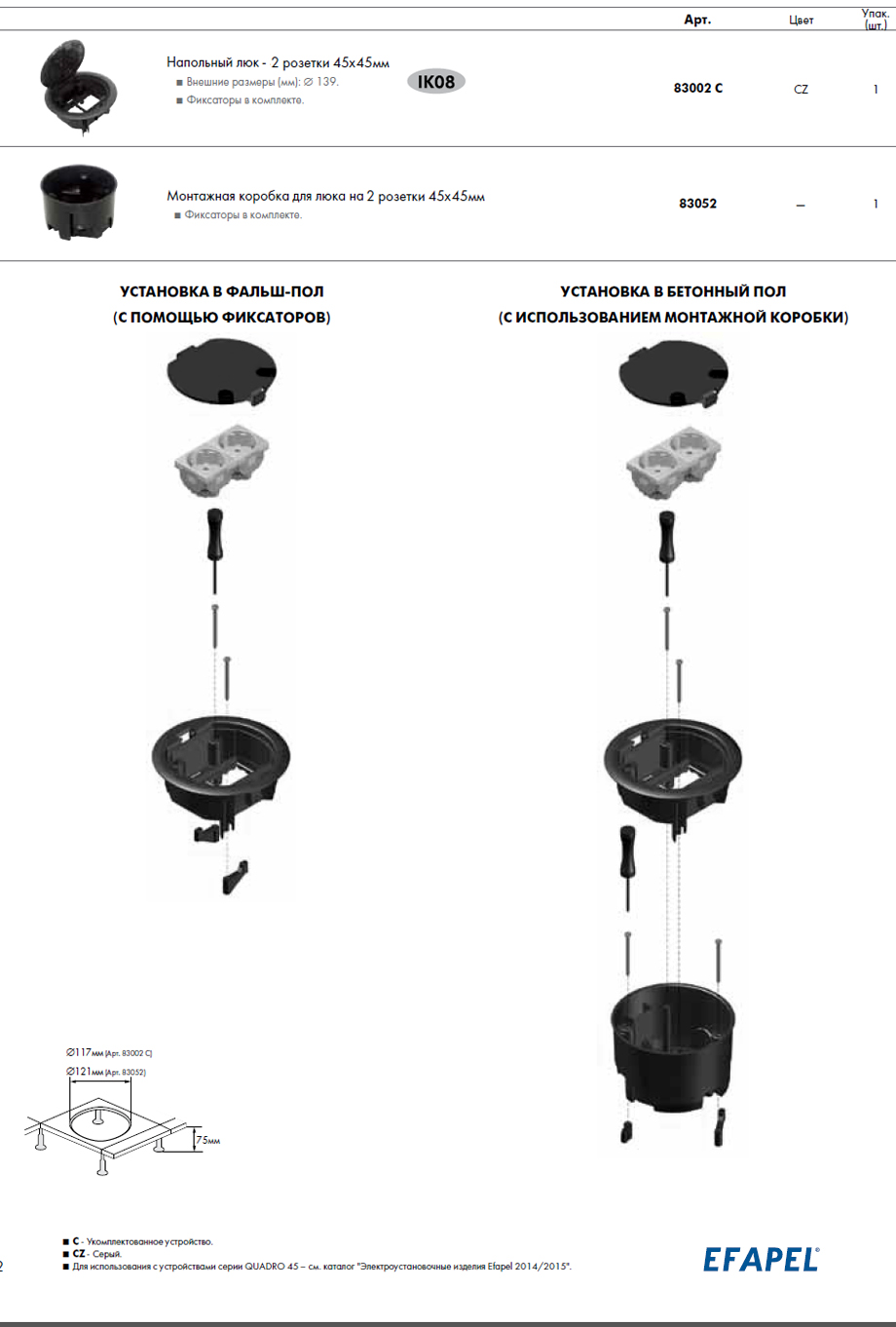 Установка напольного люка EFAPEL 83002 CAT