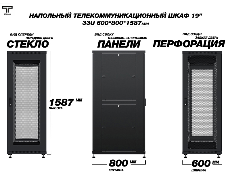 Напольные телекоммуникационные шкафы телком двери стекло перфорация