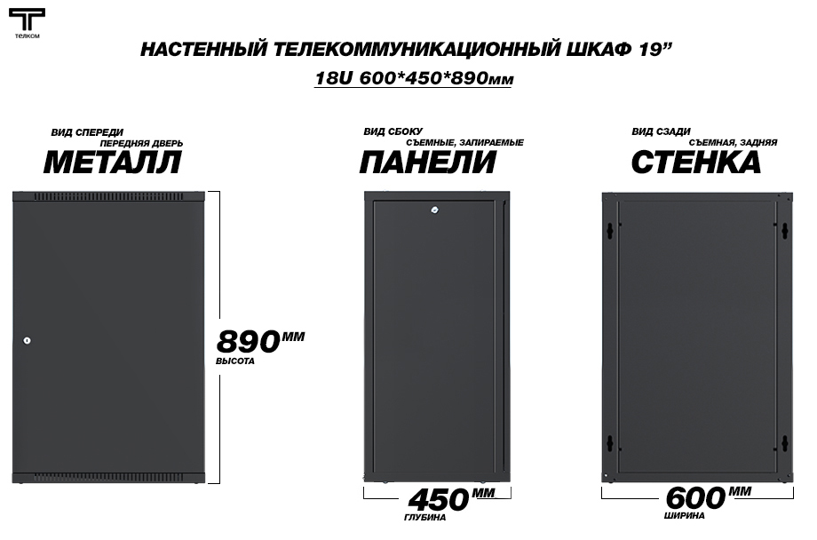 Настенный телекоммуникационный шкаф Телком 18U 600x450